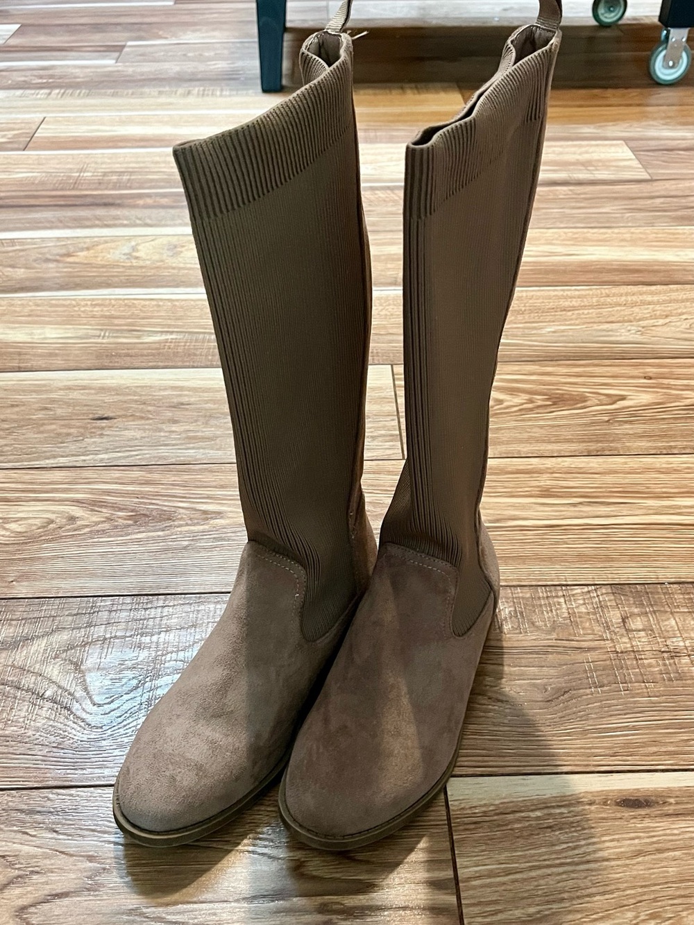 Steve Madden Taupe Suede & Knit Boots